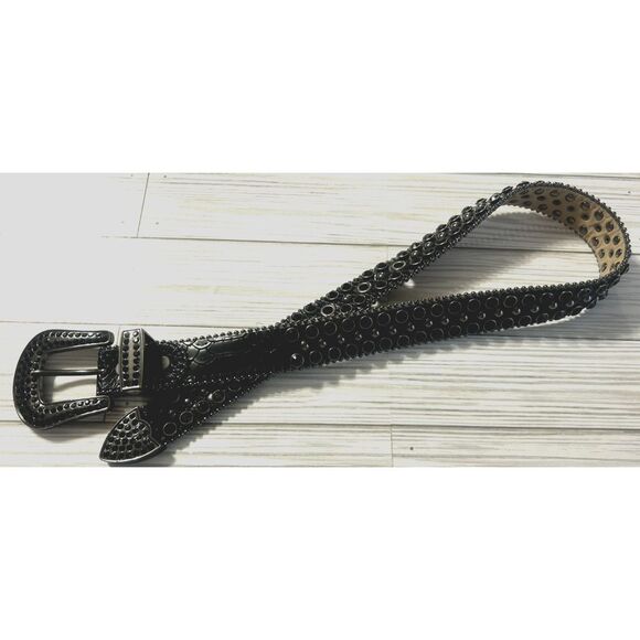 DNA Premium Wear Black‎ Alligator skin Leather Rhinestone Belt Size 6-8 Western